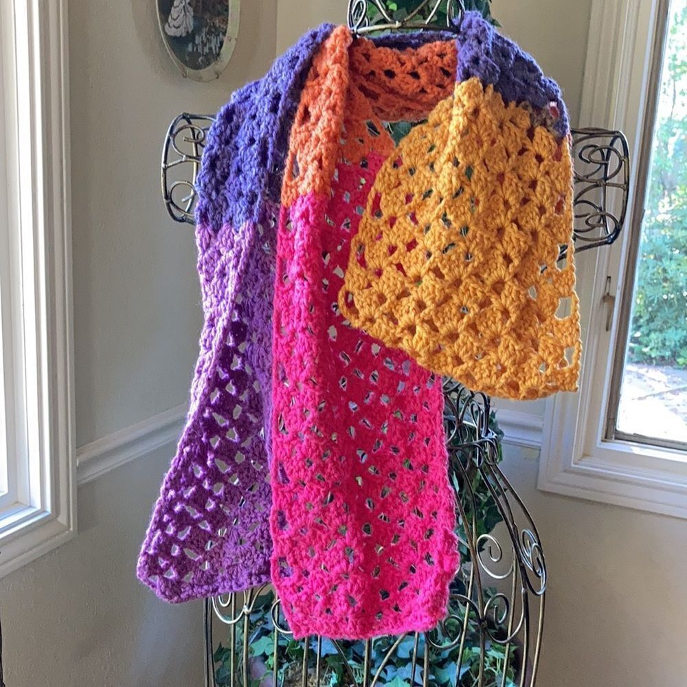 Crochet Multi Color Neck Scarf Made With Love - Picture 4 of 8